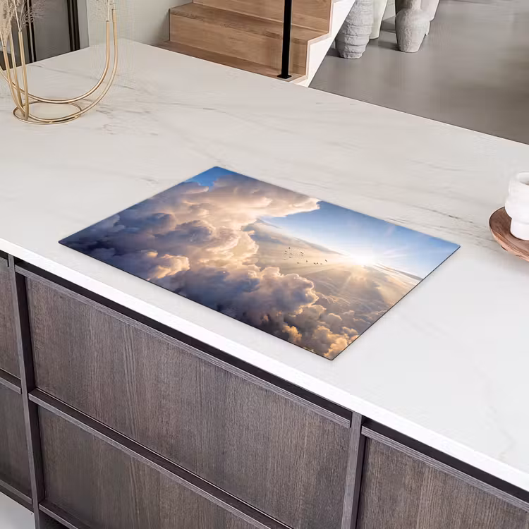 Wolken - Zonnestralen - Natuur - Wit Inductie beschermer vinyl 3mm klein -sfeer8