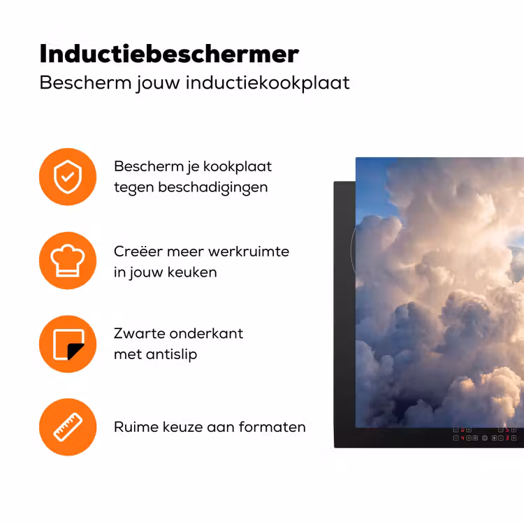 Wolken - Zonnestralen - Natuur - Wit Inductie beschermer vinyl 3mm klein -zzzzzzz-td-ups