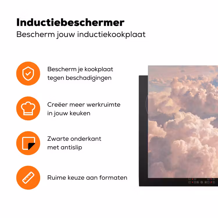 Wolken - Zonsondergang - Natuur - Pastel - Roze Inductie beschermer vinyl 3mm klein -zzzzzzz-td-ups