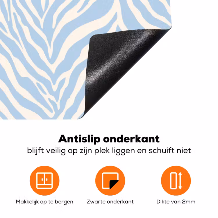 Zebra - Motief - Blauw - Wit Inductie beschermer vinyl 3mm klein 276 -zzzzzzz-td-onderkant