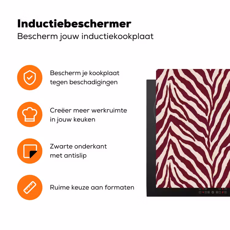 Zebra - Motief - Bordeaux - Rood Inductie beschermer vinyl 3mm klein 276 -zzzzzzz-td-ups
