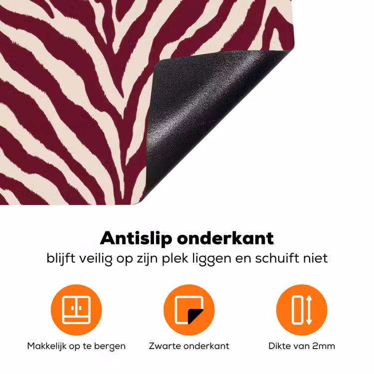 Zebra - Motief - Bordeaux - Rood Inductie beschermer vinyl 3mm klein 276 -zzzzzzz-td-onderkant