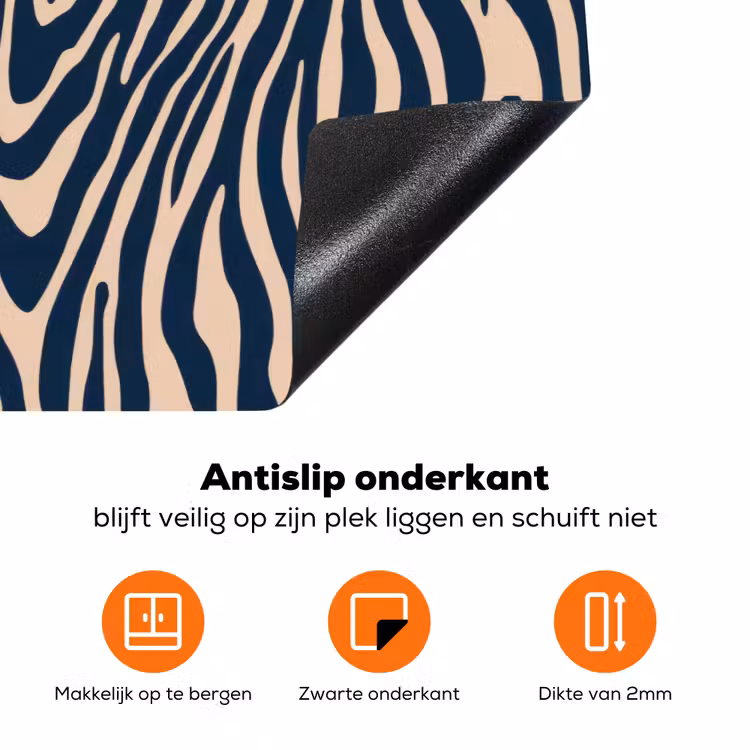Zebra - Patroon - Blauw - Beige Inductie beschermer vinyl 3mm klein 276 -zzzzzzz-td-onderkant