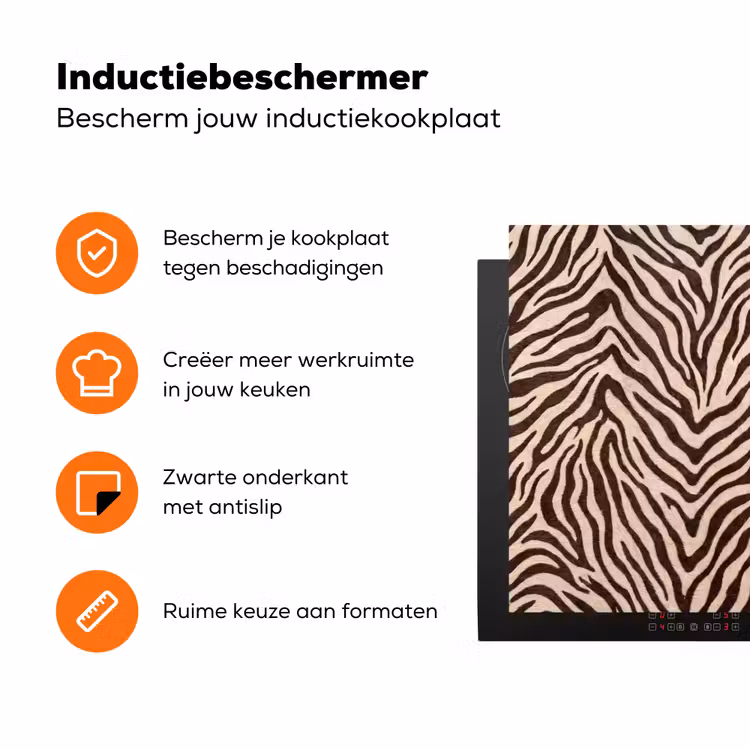 Zebra - Strepen - Bruin Inductie beschermer vinyl 3mm klein -zzzzzzz-td-ups