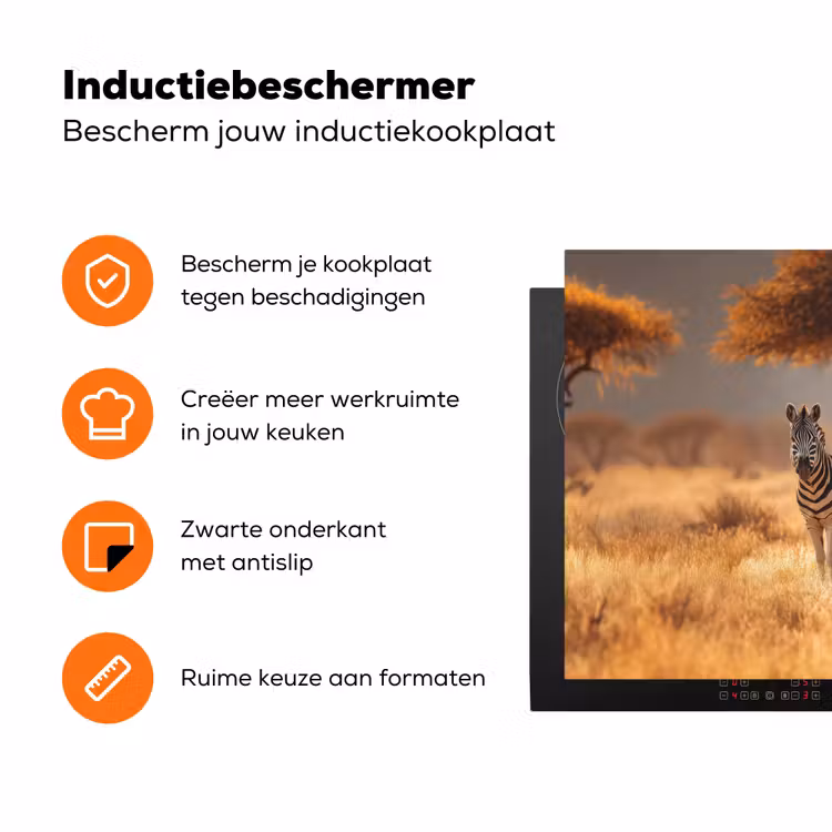 Zebra's - Savannelandschap - Gras Inductie beschermer vinyl 3mm klein -zzzzzzz-td-ups