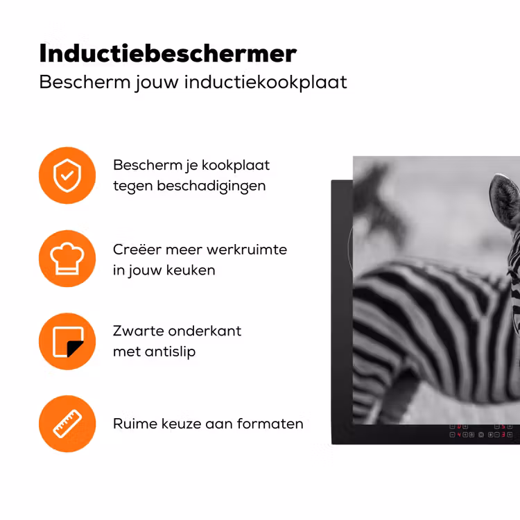 Zebra's - Zwart - Wit Inductie beschermer vinyl 3mm klein -zzzzzzz-td-ups