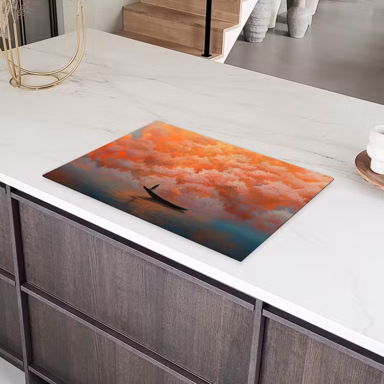 Zee - Boot - Wolken - Oranje Inductie beschermer vinyl 3mm klein -sfeer8