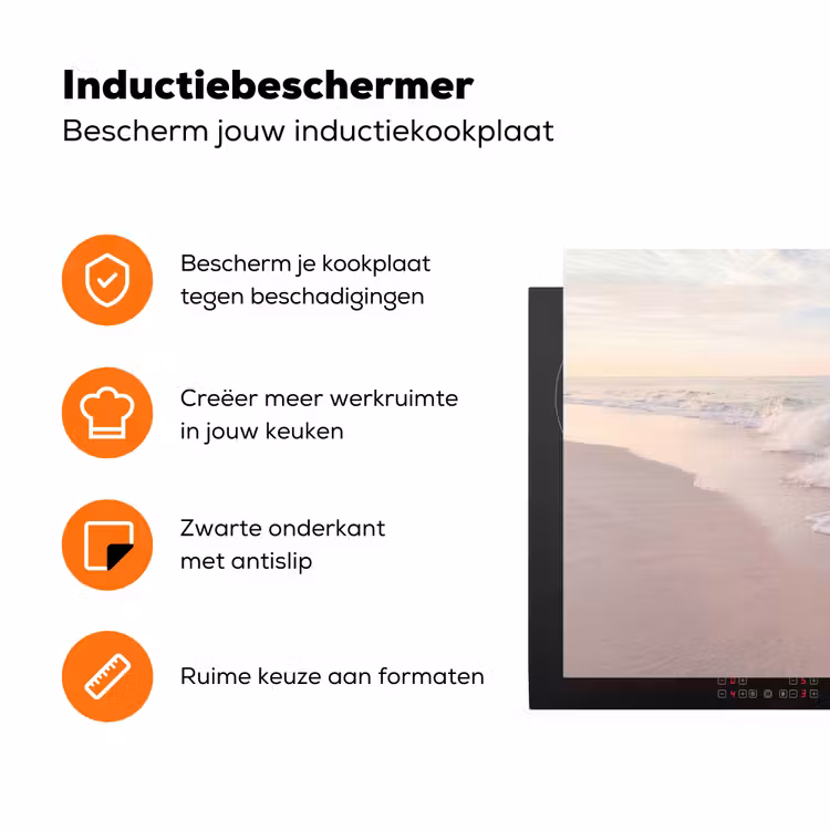 Zee - Golven - Strand - Natuur - Wit Inductie beschermer vinyl 3mm klein -zzzzzzz-td-ups