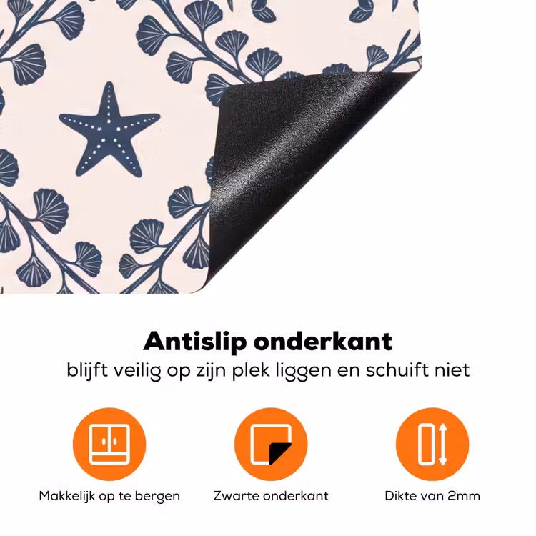 Zee - Krab - Zeester - Patroon - Blauw Inductie beschermer vinyl 3mm klein -zzzzzzz-td-onderkant
