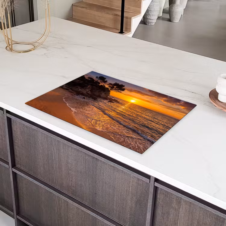 Zee - Kust - Zonsondergang - Natuur - Oranje Inductie beschermer vinyl 3mm klein -sfeer8