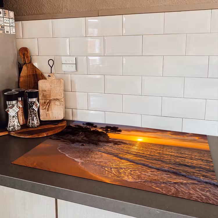 Zee - Kust - Zonsondergang - Natuur - Oranje Inductie beschermer vinyl 3mm klein -sfeer3