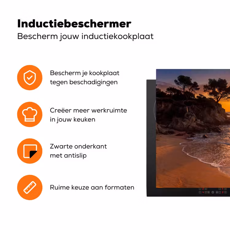 Zee - Kust - Zonsondergang - Natuur - Oranje Inductie beschermer vinyl 3mm klein -zzzzzzz-td-ups