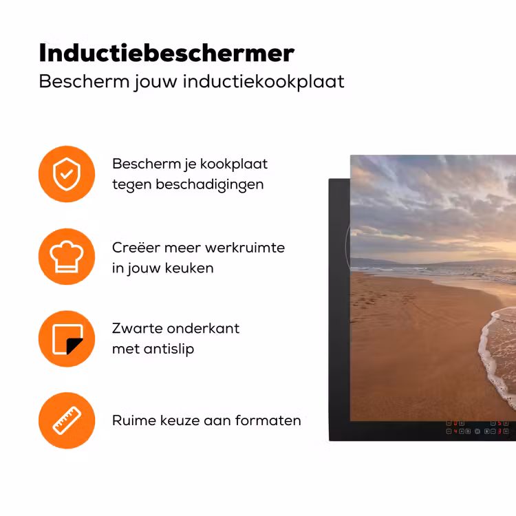 Zee - Kustlijn - Wolken - Landschap - Oranje Inductie beschermer vinyl 3mm klein -zzzzzzz-td-ups