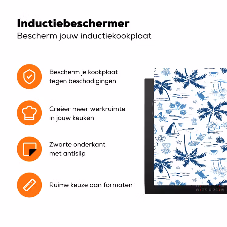 Zee - Strand - Blauw - Wit Inductie beschermer vinyl 3mm klein 276 -zzzzzzz-td-ups