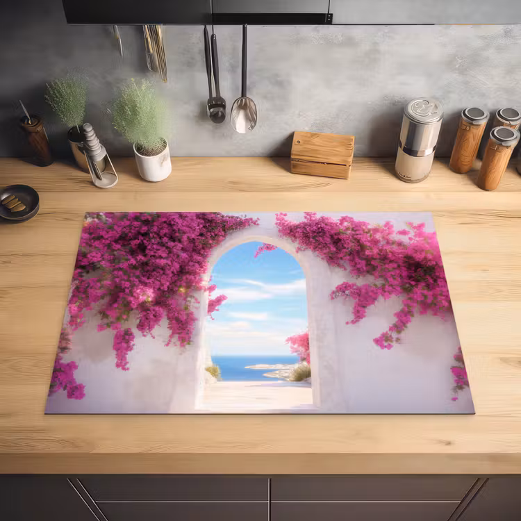 Zee - Roze - Bloemen - Poort Inductie beschermer vinyl 3mm klein -sfeer5