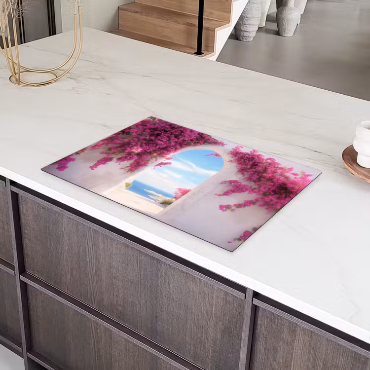 Zee - Roze - Bloemen - Poort Inductie beschermer vinyl 3mm klein -sfeer8