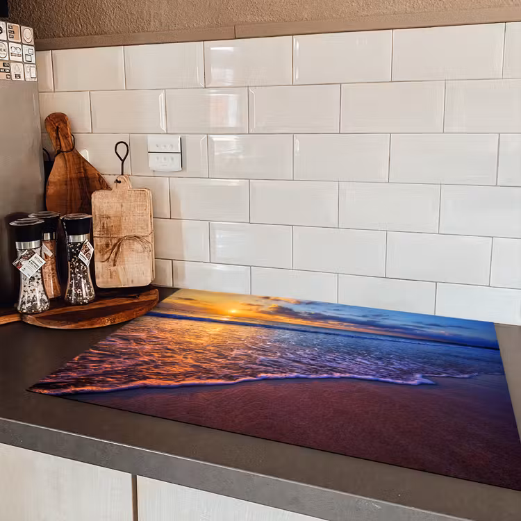 Zee - Strand - Zonsondergang - Wolken - Horizon Inductie beschermer vinyl 3mm klein -sfeer3