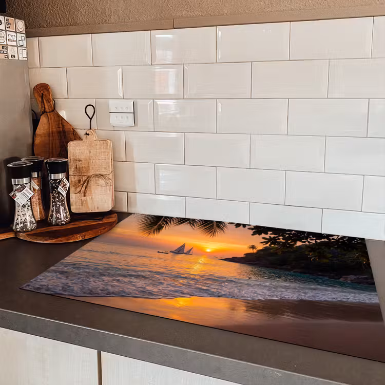 Zee - Zonsondergang - Boot - Natuur - Oranje Inductie beschermer vinyl 3mm klein -sfeer3