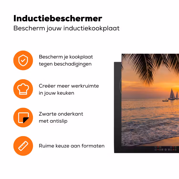 Zee - Zonsondergang - Boot - Natuur - Oranje Inductie beschermer vinyl 3mm klein -zzzzzzz-td-ups