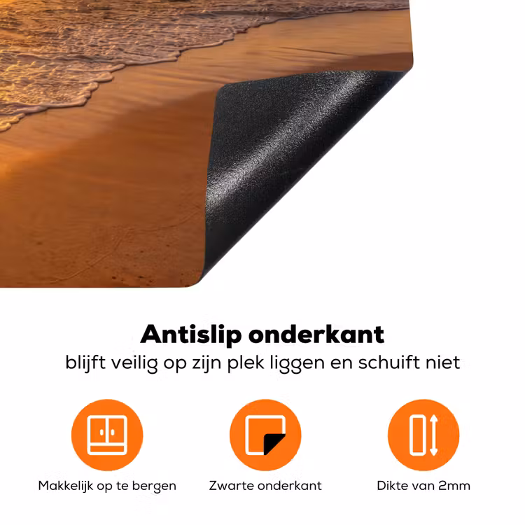 Zee - Zonsondergang - Golven - Kust - Oranje Inductie beschermer vinyl 3mm klein -zzzzzzz-td-onderkant