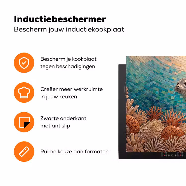 Zeehond - Mozaïek - Onderwater - Dieren - Blauw Inductie beschermer vinyl 3mm klein -zzzzzzz-td-ups