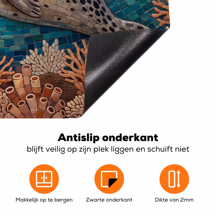 Zeehond - Mozaïek - Onderwater - Dieren - Blauw Inductie beschermer vinyl 3mm klein -zzzzzzz-td-onderkant