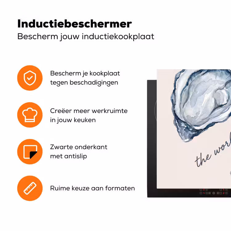 Zeeleven - Oester - Aquarel - Minimalistisch - Blauw Inductie beschermer vinyl 3mm klein -zzzzzzz-td-ups
