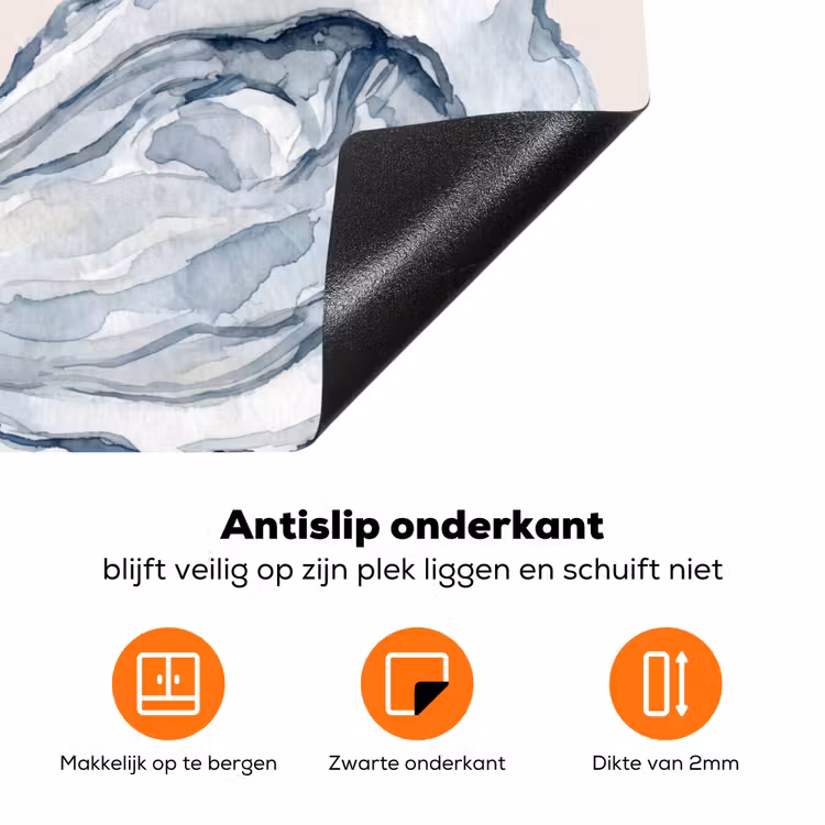 Zeeleven - Oester - Aquarel - Minimalistisch - Blauw Inductie beschermer vinyl 3mm klein -zzzzzzz-td-onderkant