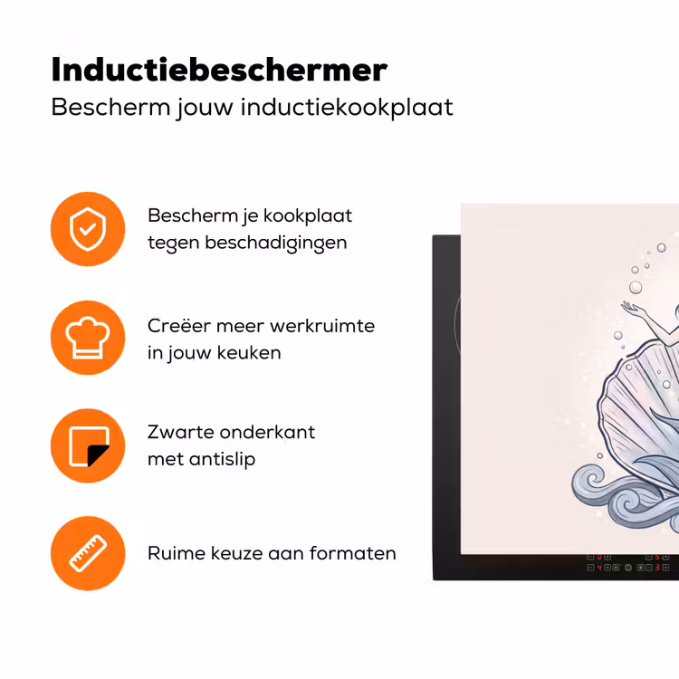 Zeemeermin - Schelp - Zee - Fantasie - Blauw Inductie beschermer vinyl 3mm klein -zzzzzzz-td-ups