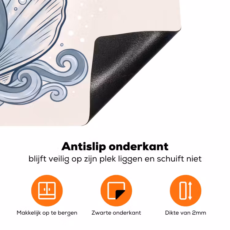 Zeemeermin - Schelp - Zee - Fantasie - Blauw Inductie beschermer vinyl 3mm klein -zzzzzzz-td-onderkant