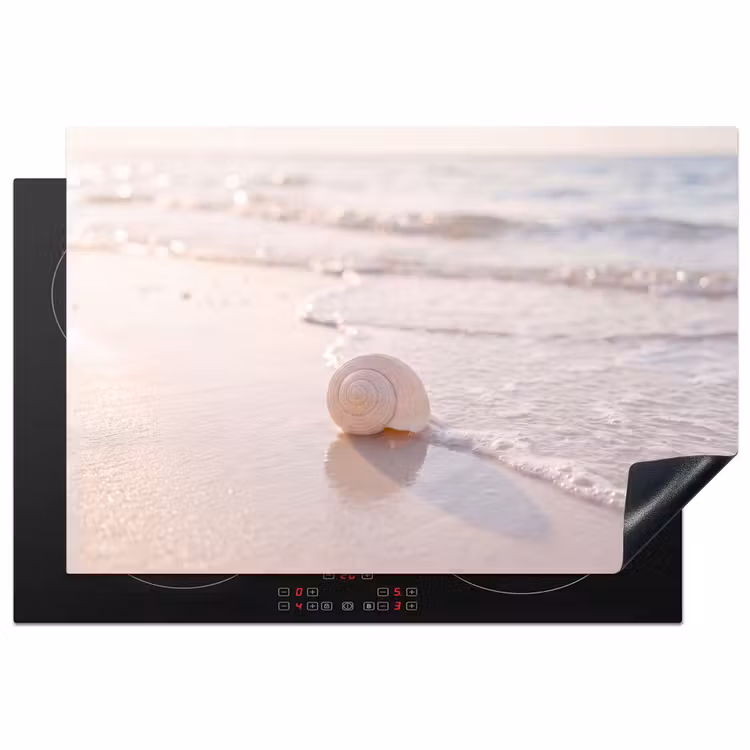 Zeeschelp - Strand - Zee - Natuur - Beige Inductie beschermer vinyl 3mm klein -3d