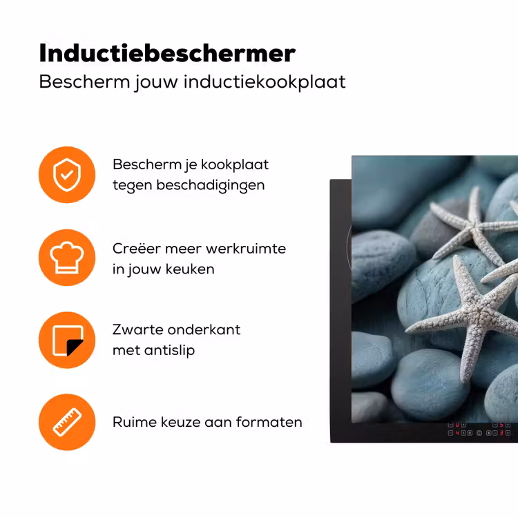 Zeesterren - Stenen - Wit Inductie beschermer vinyl 3mm klein -zzzzzzz-td-ups