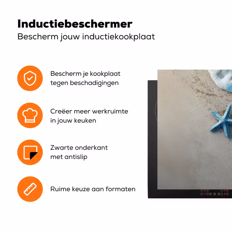 Zeesterren - Zand - Zee - Blauw Inductie beschermer vinyl 3mm klein -zzzzzzz-td-ups