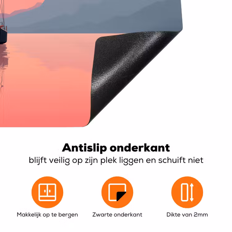 Zeilboot - Roze zee - Zonsondergang - Bergen Inductie beschermer vinyl 3mm klein -zzzzzzz-td-onderkant