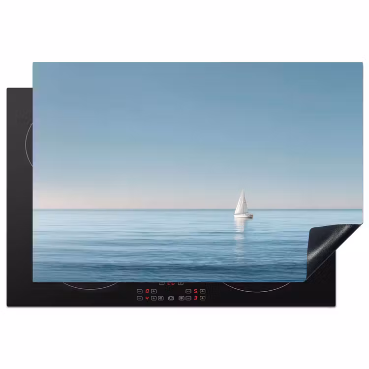 Zeilbootje - Kalme zee - Helderblauwe hemel Inductie beschermer vinyl 3mm klein -3d