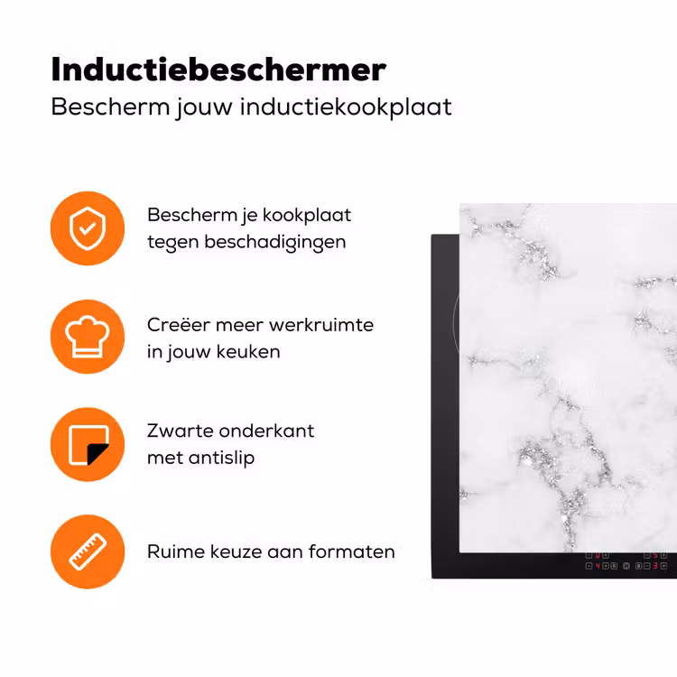 Zilveren Scherven in Wintermarmer Inductie beschermer vinyl 3mm klein -zzzzzzz-td-ups