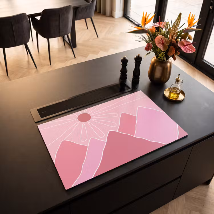Zon - Bergen - Natuur - Abstract - Roze Inductie beschermer vinyl 3mm klein -sfeer5
