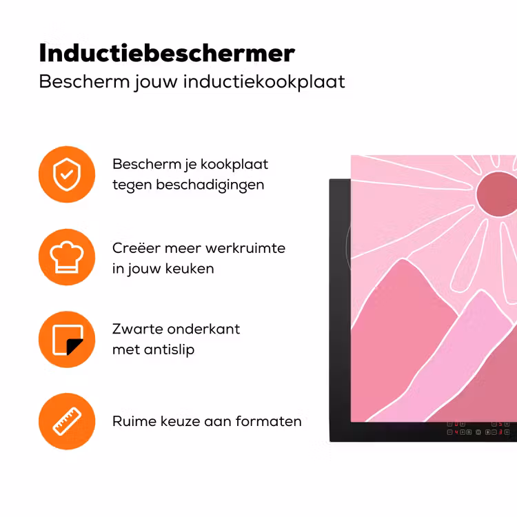 Zon - Bergen - Natuur - Abstract - Roze Inductie beschermer vinyl 3mm klein -zzzzzzz-td-ups