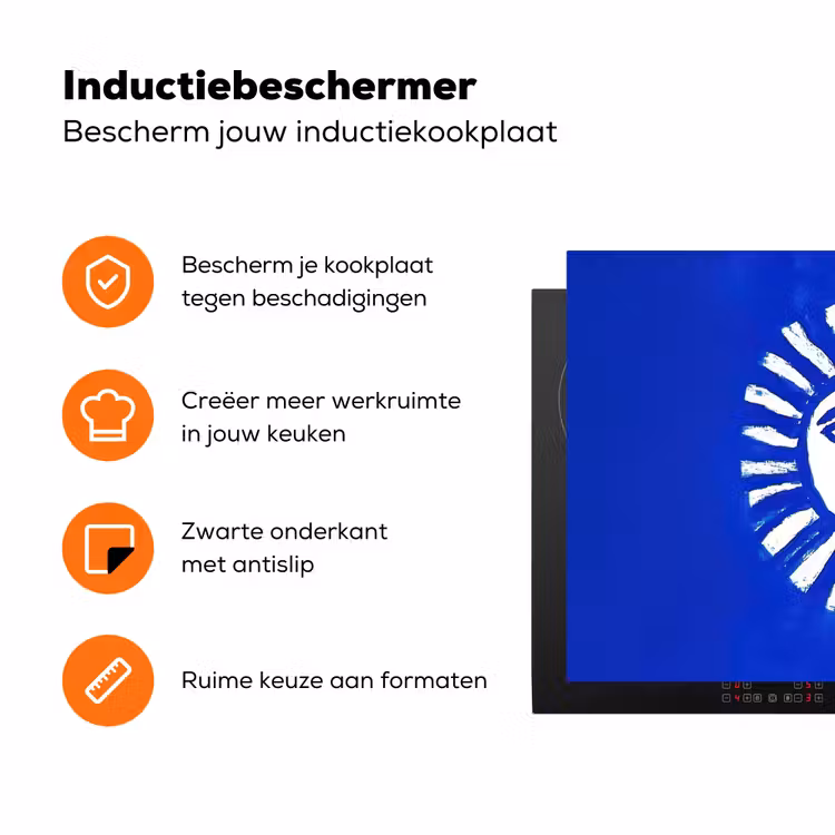 Zon - Gezicht - Penseelstructuur - Blauw Inductie beschermer vinyl 3mm klein -zzzzzzz-td-ups