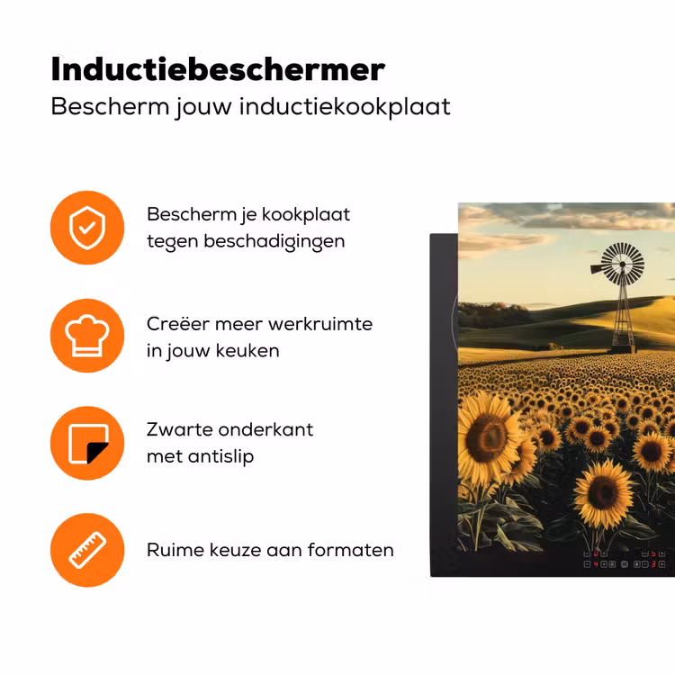 Zonnebloem - Veld - Windmolen Inductie beschermer vinyl 3mm klein -zzzzzzz-td-ups