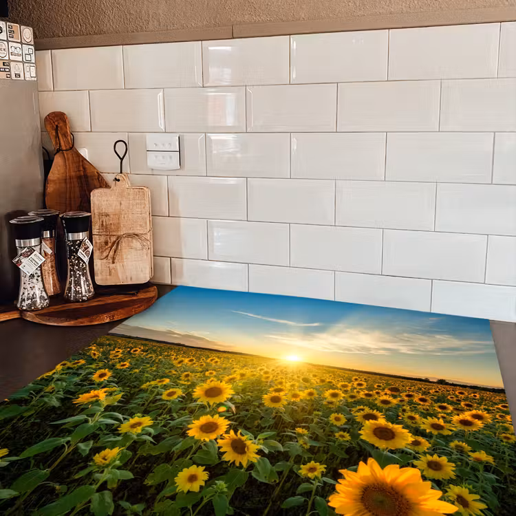 Zonsondergang - Bloemen - Zonnebloem - Horizon - Landschap Inductie beschermer vinyl 3mm middel -sfeer3