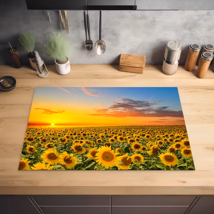 Zonsondergang Boven het Zonnebloemrijk Inductie beschermer vinyl 3mm klein -sfeer5
