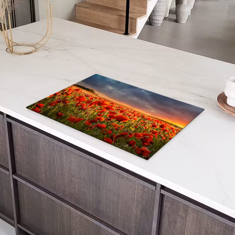 Zonsondergang - Klaprozen - Rood - Bloemen - Veld - Natuur Inductie beschermer vinyl 3mm klein -sfeer8