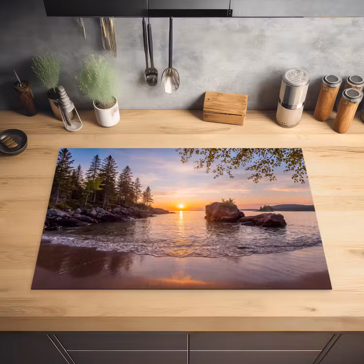 Zonsondergang - Kust - Water - Natuur - Oranje Inductie beschermer vinyl 3mm klein -sfeer5