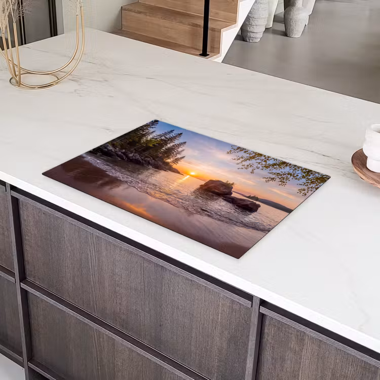 Zonsondergang - Kust - Water - Natuur - Oranje Inductie beschermer vinyl 3mm klein -sfeer8