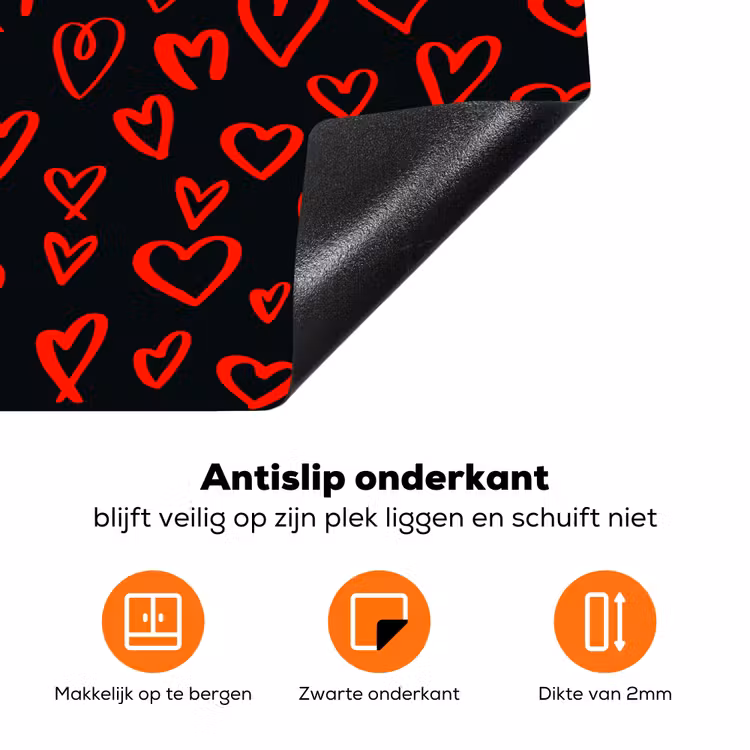 Zwart - Harten - Rood Inductie beschermer vinyl 3mm klein 276 -zzzzzzz-td-onderkant