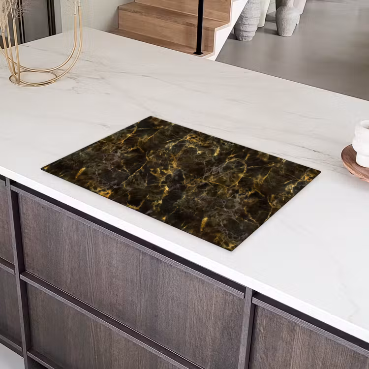 Zwart - Marmer - Goud Inductie beschermer vinyl 3mm klein 276 -sfeer8