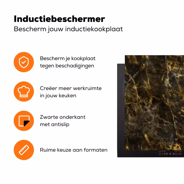 Zwart - Marmer - Goud Inductie beschermer vinyl 3mm klein 276 -zzzzzzz-td-ups
