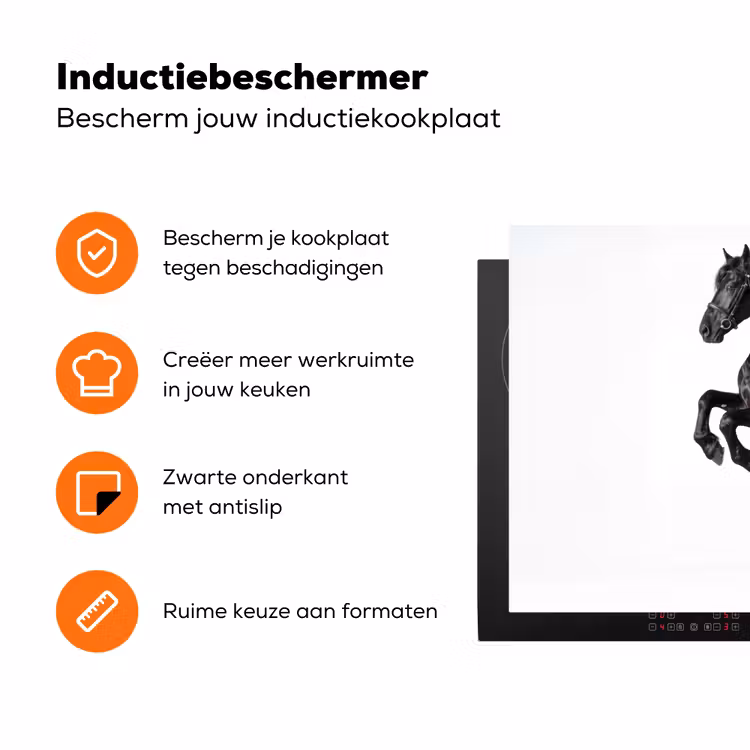Zwart - Paard - Portret Inductie beschermer vinyl 3mm klein -zzzzzzz-td-ups