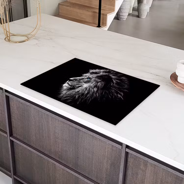 Zwart Wit - Leeuw - Kop - Dieren Inductie beschermer vinyl 3mm klein -sfeer8